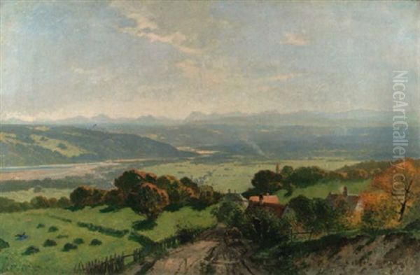 Blick In Das Sommerliche Alpenvorland Mit Lastkarren Auf Einer Dorfstrase - view 1