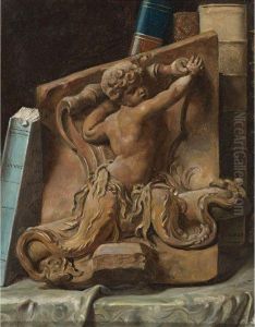 Trompe L'oeil Of A Bookshelf With A Terracotta Relief by Julien Leopold Boilly