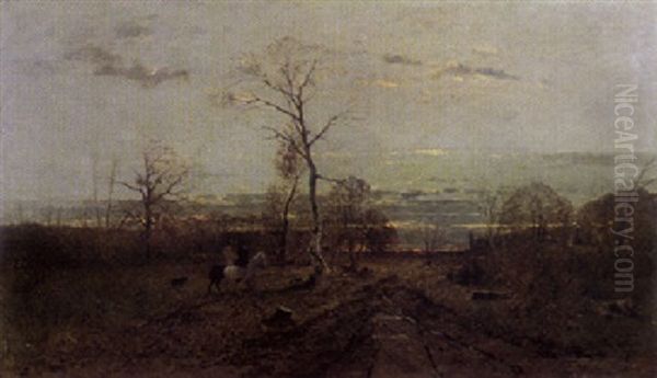 Herbstlandschaft Mit Zwei Reitern In Der Abenddammerung - view 1