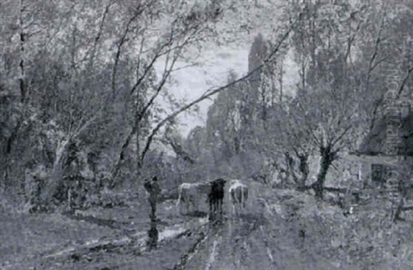 Farmer And Cows On Country Road - view 1