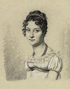 Portrait Of Young Girl, Bust-length, Wearing A Coral Necklace by Julien Leopold Boilly
