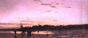 A Fishing Town At Dusk by Richard Von Poschinger