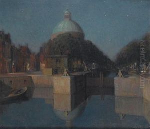 The Singel, Amsterdam by Josef Karel Frans Posenaer