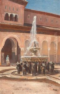 Der Lowenhof Der Alhambra In Granada by Felix Possart