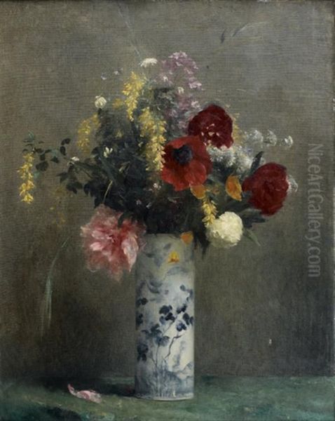 Fleurs, Pivoines Et Coquelicots Dans Un Vase Chinois - view 1