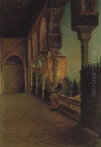 Galeria Del Alberca, Alhambra, Kvinna Pa Terrass by Felix Possart