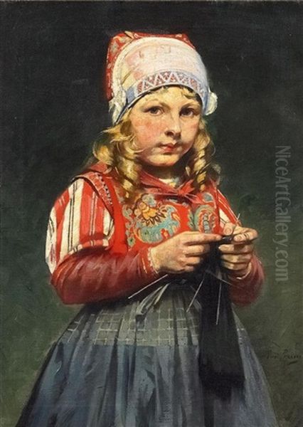 Strickendes Madchen - view 1