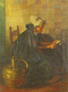 Interieur Mit Lesendem Hollandischen Madchen by Rudolf Possin