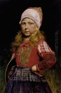 Portrat Eines Kleinen Blonden Madchens In Bunter Tracht (norwegerin?) by Rudolf Possin