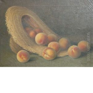 Peaches Spilling From A Straw Hat by Hugo A. Possner
