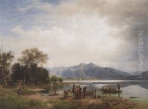 See Im Voralpenland. Bauern Am Fahrboot by Eduard Caspar Post