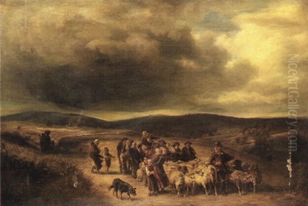 An Extensive Landscape With Numerous Figures And A Shepherd With His Flock In The Foreground - view 1