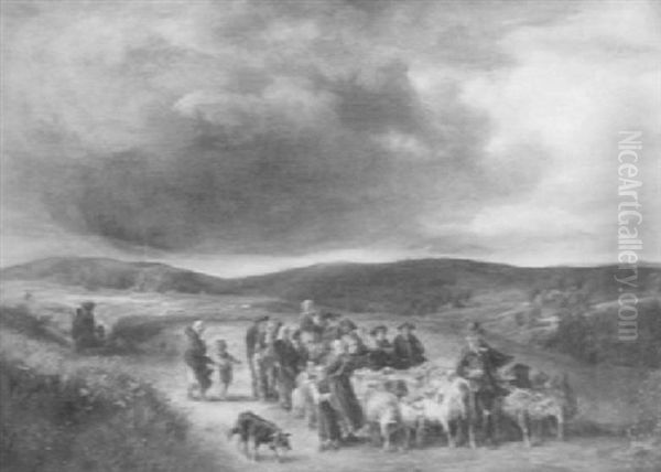 Villagers And Flock On A Road Through The Countryside - view 1