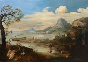 Sudamerikanische Uferlandschaft Mit Angelegtem Boot, Reicher Personenstaffage Und Weitem Blick by Frans Jansz Post