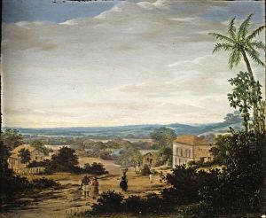 A Brazilian Landscape, With Natives And Slaves Near A Plantation House In A Village by Frans Jansz Post