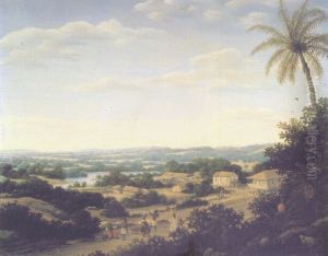 A Brazilian Landscape With Natives On A Road Approaching A Village