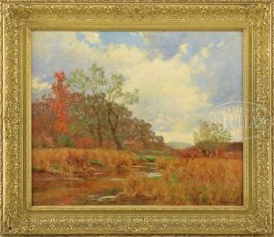 Early Fall Landscape With River And House by William Merritt Post