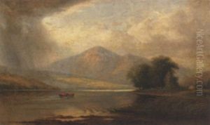 Figures In A Canoe With Approaching Storm