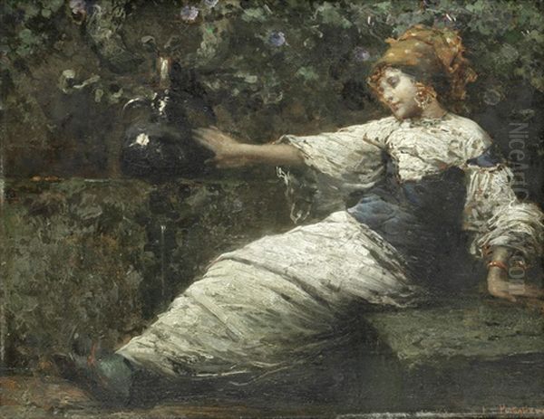 Young Girl Resting; Young Girl With Flowers - view 1
