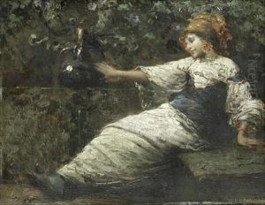 Young Girl Resting; Young Girl With Flowers by Luca Postiglione