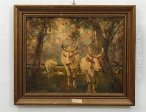 Wooded Landscape With Oxen