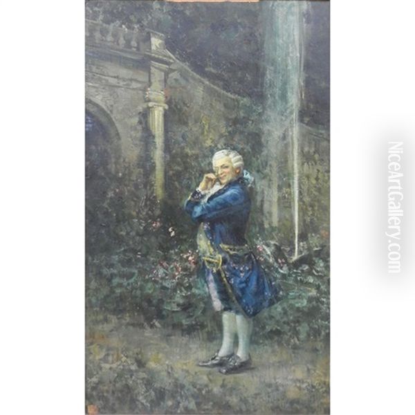 A Gentleman Standing In A Formal Garden (+ A Lady Seated Beside A Garden Fountain; 2 Works) - view 1