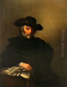 Portret Van Een Man Met Hoed Met Zijn Hand Op Een Boek by Hendrick Gerritsz. Pot