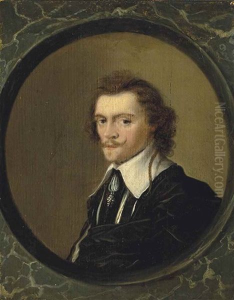 Portrait Of A Man, Half-length, In A Black Robe And White Collar, In A Sculpted Marble Oval - view 1