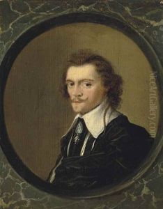 Portrait Of A Man, Half-length, In A Black Robe And White Collar, In A Sculpted Marble Oval