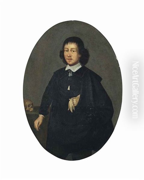 Portrait Of A Gentleman, Three-quarter-length, With A Skull On A Draped Table - view 1