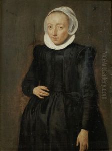 Portrait Of A Lady, In A Black Dress And A White Lace Cap by Hendrick Gerritsz. Pot