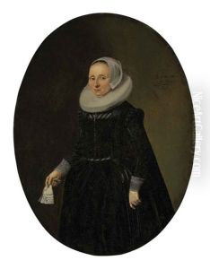 Portrait Of A Lady In Black Holding Lace Gloves by Hendrick Gerritsz. Pot