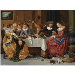 An Elegant Merry Company, Seated Around An Abundantly Laid Table, Drinking, In A Richly Decorated Interior An Elegant Merry Company, Seated Around An Abundantly Laid Table, Drinking, In A Richly Decorated Interior