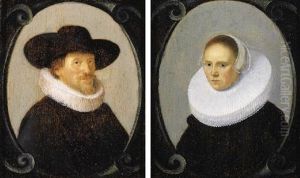 Portrait Of A Gentleman Wearing Black Costume, Molenkraag And Black Hat by Hendrick Gerritsz. Pot