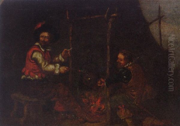 Two Soldiers At A Campfire - view 1