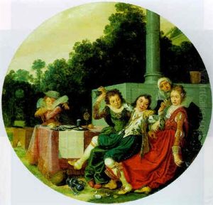 Elegant Figures Seated At A Table In A Park Elegant Figures Seated At A Table In A Park