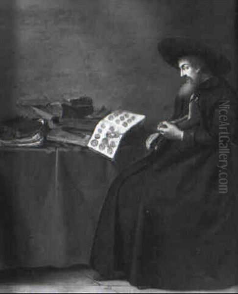 Scholar Playing An Ass' Jawbone At A Table Laden With Books - view 1