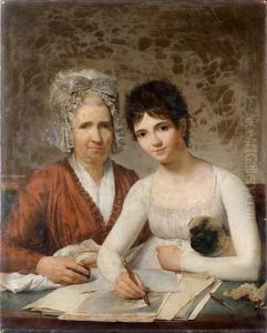 Portrait De Marie-adrienne Potain, Epouse De L'architecte Pierre Rousseau, Et De Sa Fille Rose-marie Charlotte Rousseau Tenant Son Chiot