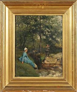 Scene De Peche by Adolphe Martial Potemont