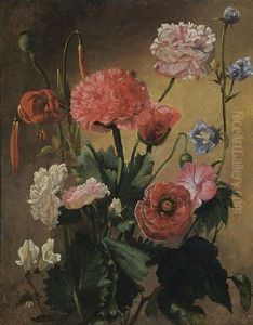 A Still Life With Carnations, Roses And Other Flowers by Pierre Saint-Ange Poterlet