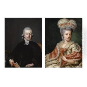 A Portrait Said To Be Of Jacob Henri Vernede, Wearing A Black Coat With A White Collar, Holding A Book (+ A Portrait Said To Be Of His Wife, Petronella Jeanne Du Peyrou, Wearing A White Dress Wit by Hendrik Pothoven