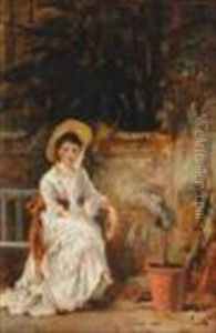 Lady Seated In A Walled Garden
