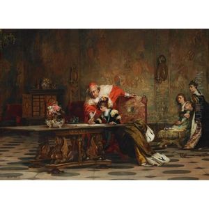 Edward Vi Signing A Document Before Thomas Cranmer, Watched By Queen Elizabeth And Mary In The Background