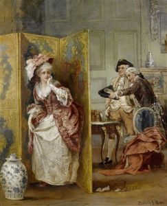 Interieurszene Mit Einer Dame Und Zwei Herren by Laslett John Pott