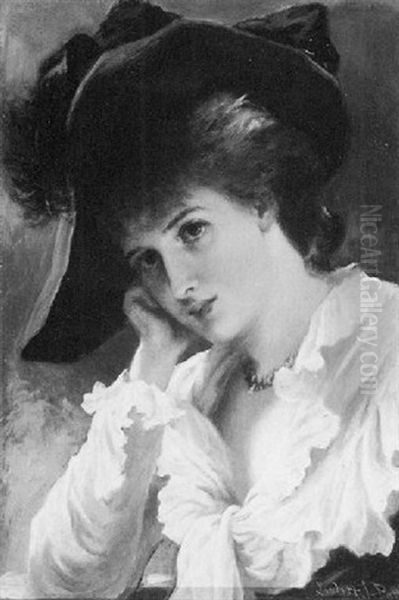 Portrait Of A Young Woman Wearing A Black Wide Brimmed Hat - view 1