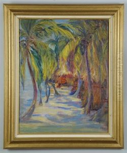 Untitled (tropical Landscape Of A Hut On A Beach, Under A Grove Of Trees)