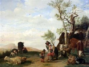 Cattle And Figures In A Landscape by Paulus Potter