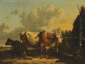 Cattle In A Farmyard (attributed To Nicolaes Berchem (1620-1638)) by Paulus Potter