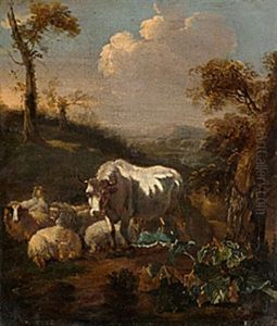Landskap Med Ko Och Far by Paulus Potter