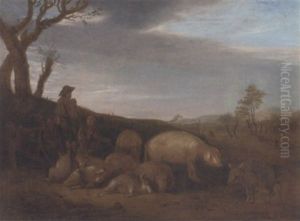 A Herdsman With Pigs In A Landscape